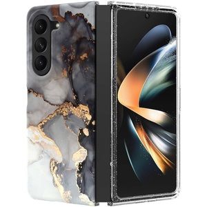BOPOTI for Samsung Galaxy Z Fold 5 Case, Black Marble Texture
